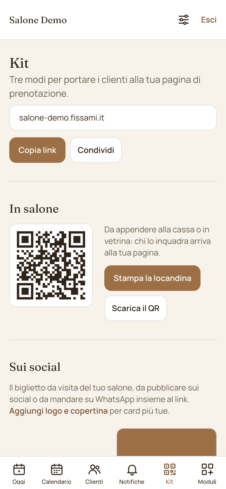 Kit di presentazione di Fissami sul telefono: il QR da stampare in salone